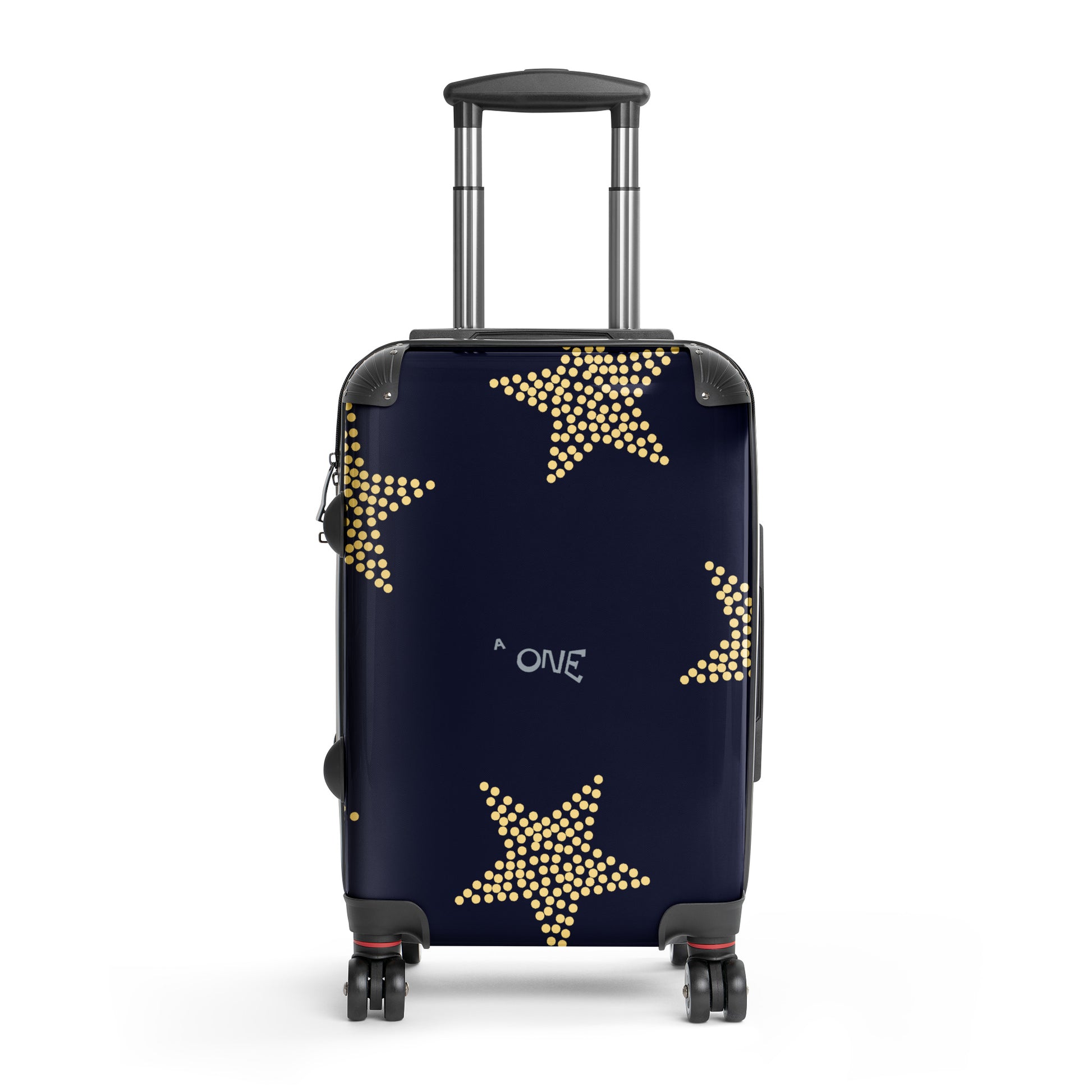 Hard-shell suitcase with 360° wheels featuring a star design on navy background.